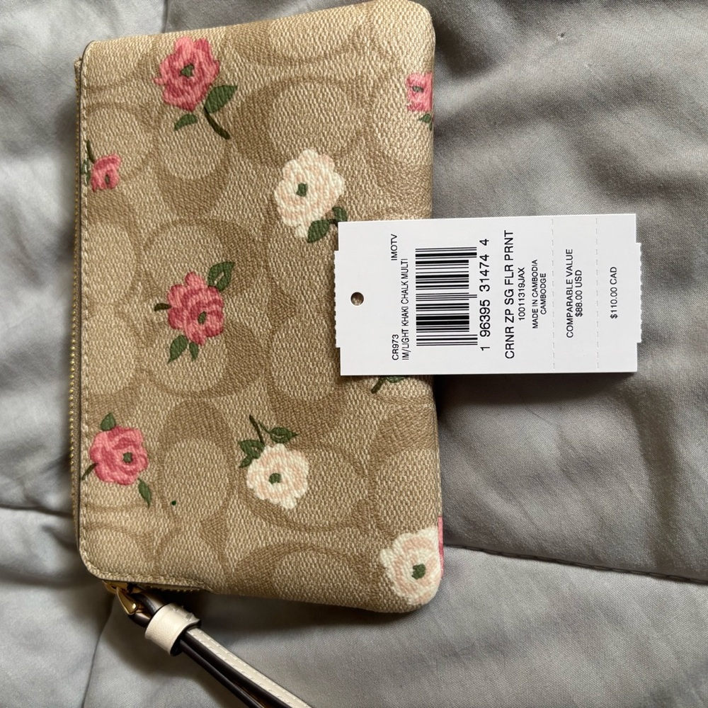 Coach Beige Floral Wristlet